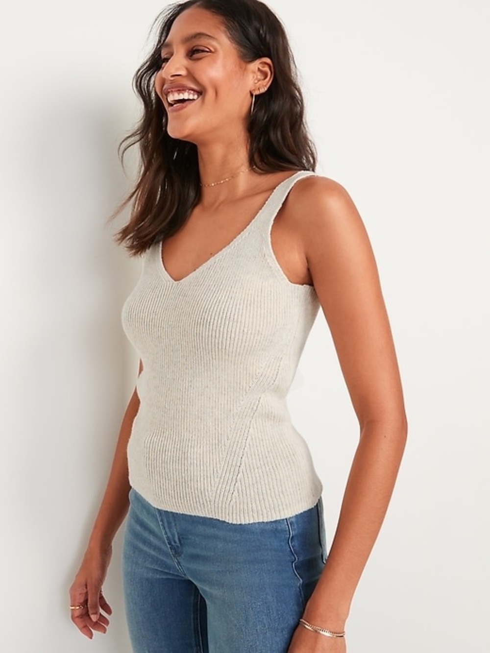 Old Navy Cream V-Neck Sweater Tank